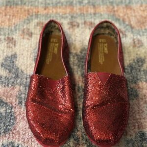 Toms Ruby Red Glitter Slip-Ons